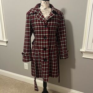 Vesti Red and Black Houndstooth Trench Coat